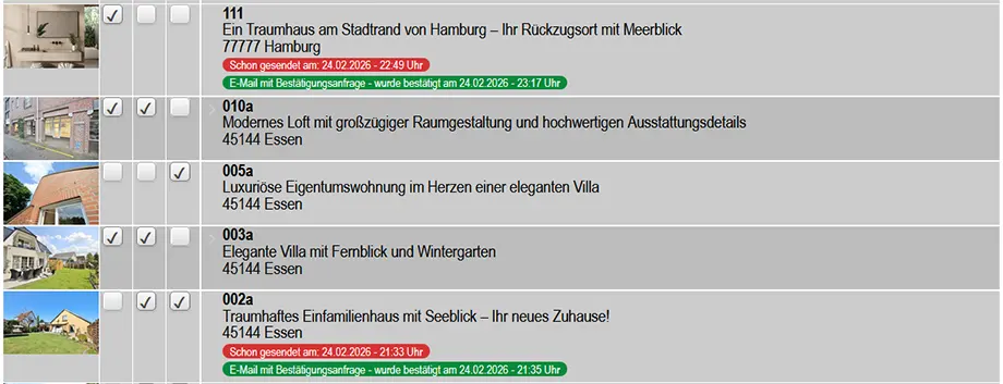 Screenshot immoprofessional: Tracking/Objektinteresse des Kontakts mit farbigen Status-Pillen